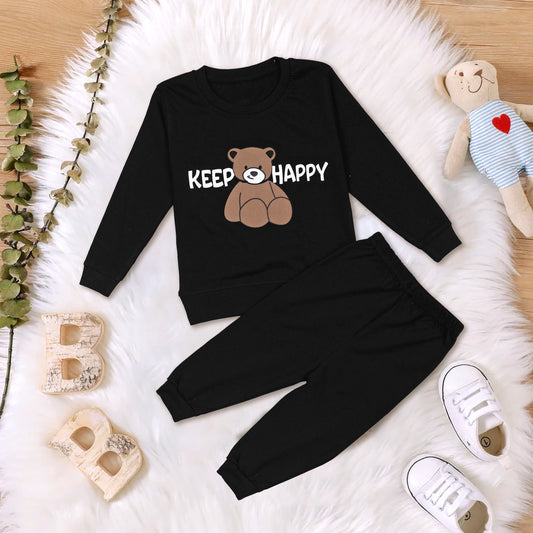 "Keep happy" Print full sleeve t-shirt and full track pant black colour kids boy and kids girl casual set